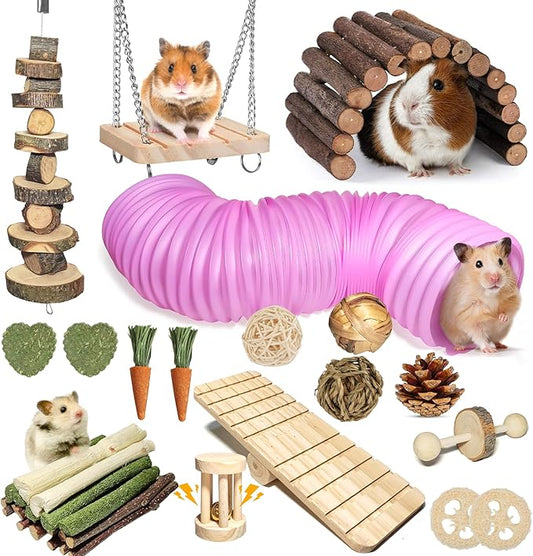 40 PCS Hamster Toys Set, Guinea Pig Toys Enrichment Hamster Tubes and Tunnels, Rat Enrichment Toy with Bridge, Seesaw, Swing, Ball for Gerbils, Chinchillas, Dwarf and Syrian Mouse