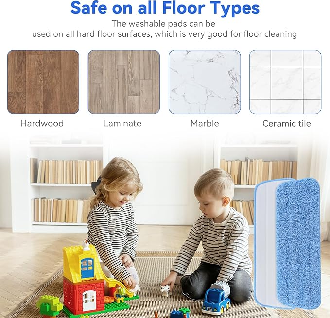 16.5 inch Microfiber Mop Pads for Rubbermaid Reveal Spray Mop and Any 16.5" Flat Mop - 10 Pack 13''-15'' Spray Mop Pad Reusable Washable Replacement Refills - Blue & Green