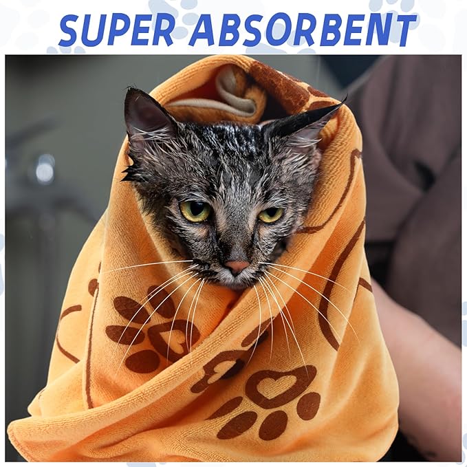 4 Pcs Dog Bath Towels Microfiber Drying Dog Towel Absorbent Pet Heart Paw Towels for Medium Dogs Puppy Cats Pets Shower(Blue, Yellow, Pink, Apple Green)