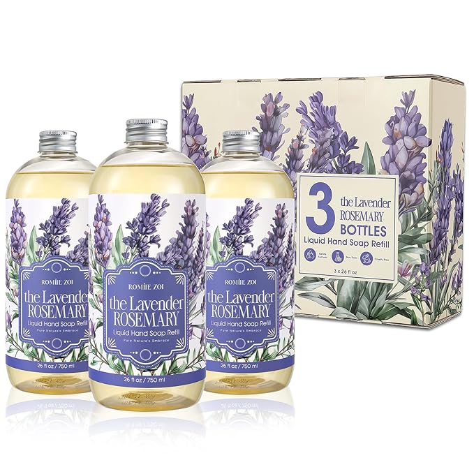 ROMIIE ZOI Liquid Hand Soap Refill Gift Set-3 Pack, Cruelty-Free and Biodegradable Formula, Moisturizing Hand Wash with Essential Oil for Sensitive Skin,Lavender Rosemary Scent,(26 Fl Oz x 3)