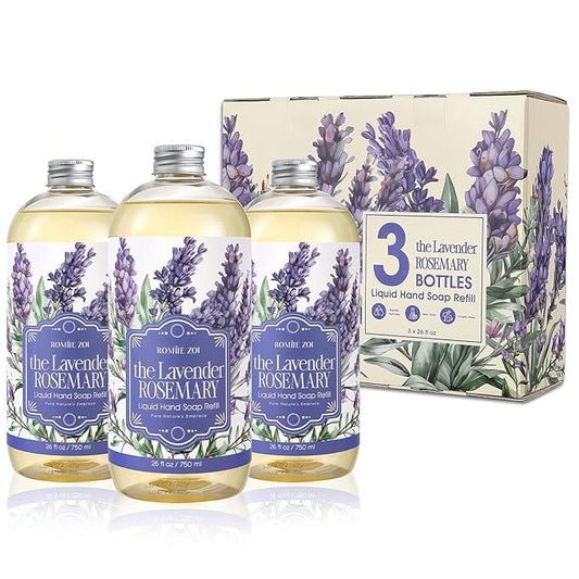 ROMIIE ZOI Liquid Hand Soap Refill Gift Set-3 Pack, Cruelty-Free and Biodegradable Formula, Moisturizing Hand Wash with Essential Oil for Sensitive Skin,Lavender Rosemary Scent,(26 Fl Oz x 3)