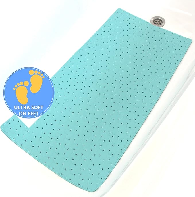 SafeLand- Non-Slip Bath, Shower, Tub Mat, TPR Material, Eco-Friendly, Non-PVC, Machine Washable, No Odor, with Powerful Suction Cups and Drain Holes, Tweed (15"x30" Aqua)