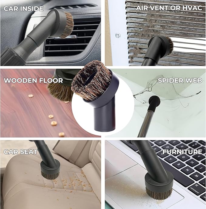 1.25 Inch Vacuum Brush Attachment Kit Compatible with Vacuum Cleaners Using 1-1/4'' Accessories - 1.25 Inch Shop Vac Accessories: Horse Hair Dust Brush, Vacuum Extension Wand and More (7 Pack)