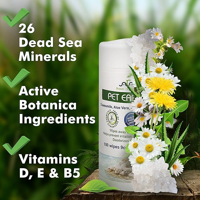 Arava Ear Cleaner Wipes for Dogs Cats Puppies Kittens - 100 Count - Natural Medicated Cleansing Deodorizer - Removes Dirt Wax - Pet Wipes for Cat Ear Cleaning, Dog Ear Cleaner