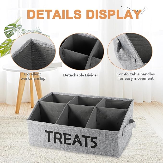 2pack Dog Storage Organizer,Dog Treat Container Bin for Countertop,Collapsible Cat Treats Container with Dividers,Dog Treats Station for Treats Stick/Canned Food/Bagged Snacks-Black