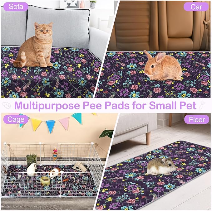 Bienbee Guinea Pig Bedding, 2 Pack 47" x 24" Reusable Guinea Pig Cage Liner Waterproof and Absorbent Small Animal Bedding Washable Pee Pads for Small Pet Hamster Rabbit Squirrel, Vintage Flowers