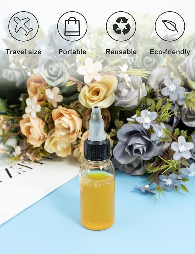 12 Pcs 1oz Plastic Squeeze Bottles with Twist Top Cap, 30ml Clear Dispensing Bottles, Empty Squirt Bottle for Liquids, Sauces, Arts, Crafts, Travel