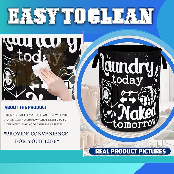 Wash Today Laundry Basket Oxford Cloth Funny Laundry Hamper With Handle Foldable Portable Clothes Storage Basket 18.9 X 16.5 Inch Storage Bag For Laundry Room/Bathroom/Bedroom/Dormitories