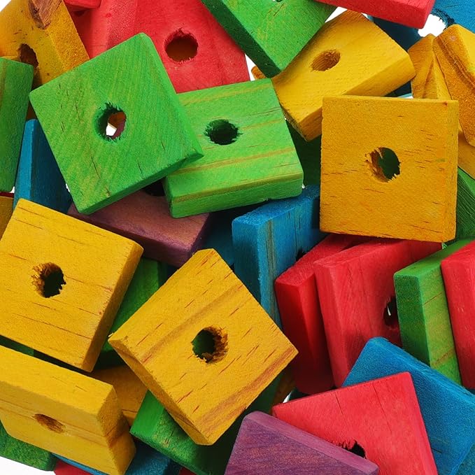 100pcs Bite Toy Wood Pieces for Pets Assorted Color Chew Toys Perfect for Birds and Small Animals