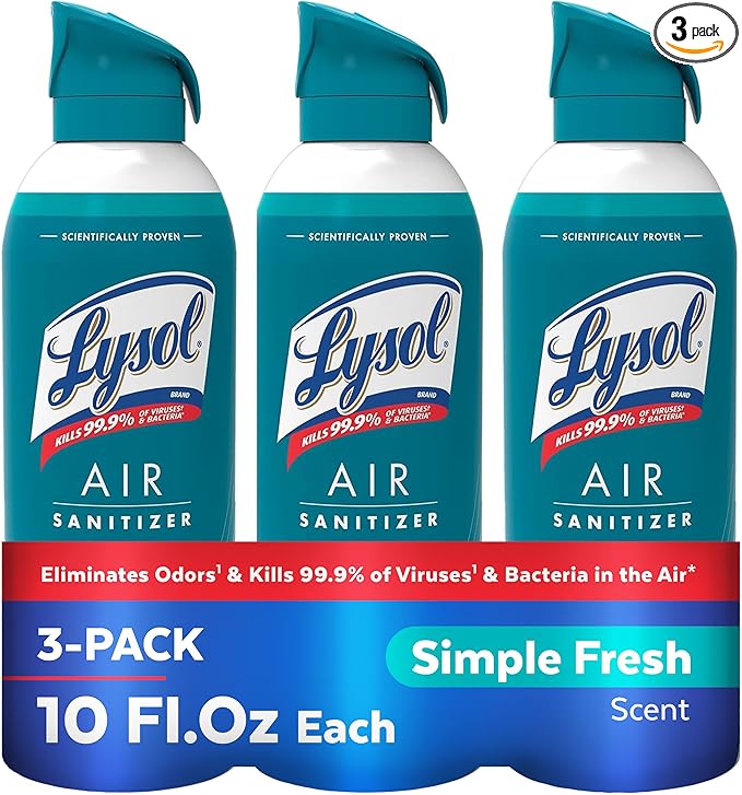 Lysol Air Sanitizer Spray with Odor Eliminator for Home & Office, Sanitizing Spray, Air Freshener Alternative, Simple Fresh Scent, 10 oz (Pack of 3)