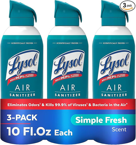 Lysol Air Sanitizer Spray with Odor Eliminator for Home & Office, Sanitizing Spray, Air Freshener Alternative, Simple Fresh Scent, 10 oz (Pack of 3)