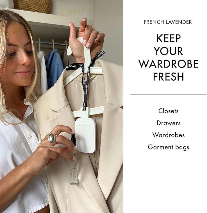 byMATTER Closet Guardian Natural Lavender Spray – Air Freshener, Hanging Ceramic Plate & French Lavender Spray, Fragrance Set for Wardrobes, Drawers & Clothing (200G / 7. Fl Oz)