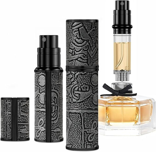 5ml Perfume Spray Bottle, AG00CQ Leather Refillable Dispenser Bottom Fill Fragrance Scent Container, Portable and Leak-proof Suitable for Traveling & Outgoing (Egypt Print Black)