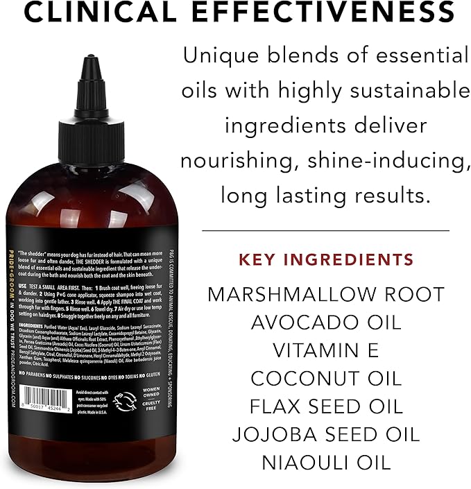 Pride and Groom The Shedder | Dog Deshedding Shampoo | All Natural Body Wash with Essential Oils & Ingredients That Reduce Pet Shedding & Fur Dander for Curly and Wavy Coats – 16oz