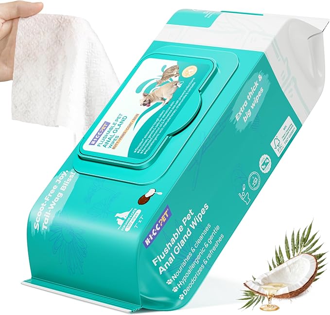 HICC PET Wipes for Dogs & Cats, Vet Recommended Cleaning Deodorizing & Soothing Allergy Infections Anal Gland Wipes, Hypoallergenic Hydrating & Nourish Fur Dog Grooming Wipes for Paw, Butt, Body