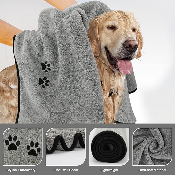 1Pieces Microfiber Pet Bath Towel Dog Towel.Dog Towel Soft Absorbent Drying for Small Medium Large Dogs and Cats with Great for Bathing and Grooming (27.5 x 55 Inch Grey)