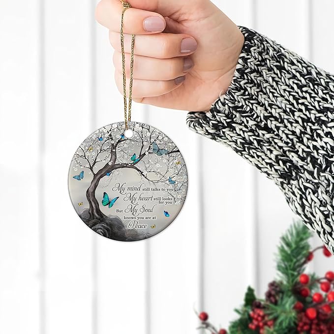 Hyturtle Butterfly Memorial Ornament - Remembrance Ceramic Keepsake with Tree and Quote - Sympathy Gift for Loss of Loved One - Bereavement Christmas Ornament - 3 Inch Memorial 4