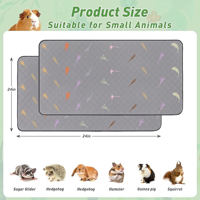 2Pcs Guinea Pig Cage Liners,Guinea Pig Fleece Cage Liners24''X24'' Super Absorbent Washable Pee Pads Reusable for Rabbit Hamster Chinchilla