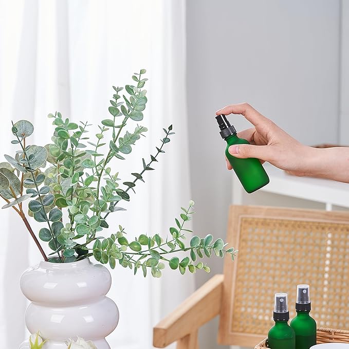 2 oz Glass Spray Bottles, Reusable Fine Mist Sprayer Small Spray Bottle, Preety Frosted Texture, Leak-Proof Design, Perfect for Travel, Skin Care, Perfumes (Green-Frosted, 2oz-48pcs)