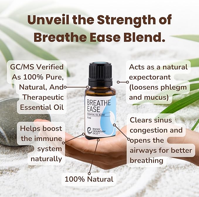 Rocky Mountain Oils Breathe Ease Essential Oil Blend - y Essential Oils for Diffuser, Topical, and Home - Calming and Relief Blend - 15ml