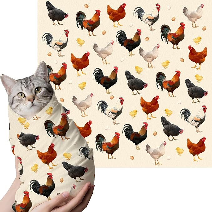 27.6" Cat Grooming Wrap, Self Adhesive Cat Wrap for Cutting Nails, Anti-Escape Cat Swaddle Wrap for Medicine Ear Cleaning, Chicken Anti-Scratch Cats Burrito Restraint Blanket, Pet Tool (6-10 lbs)
