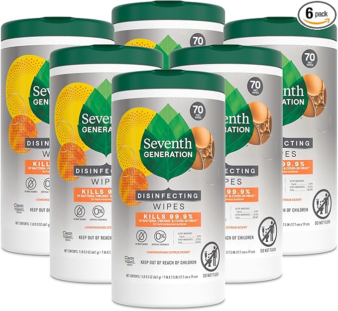 Seventh Generation Disinfecting Multi Surface Wipes, Botanical Disinfectant, 70 Count, Pack of 6