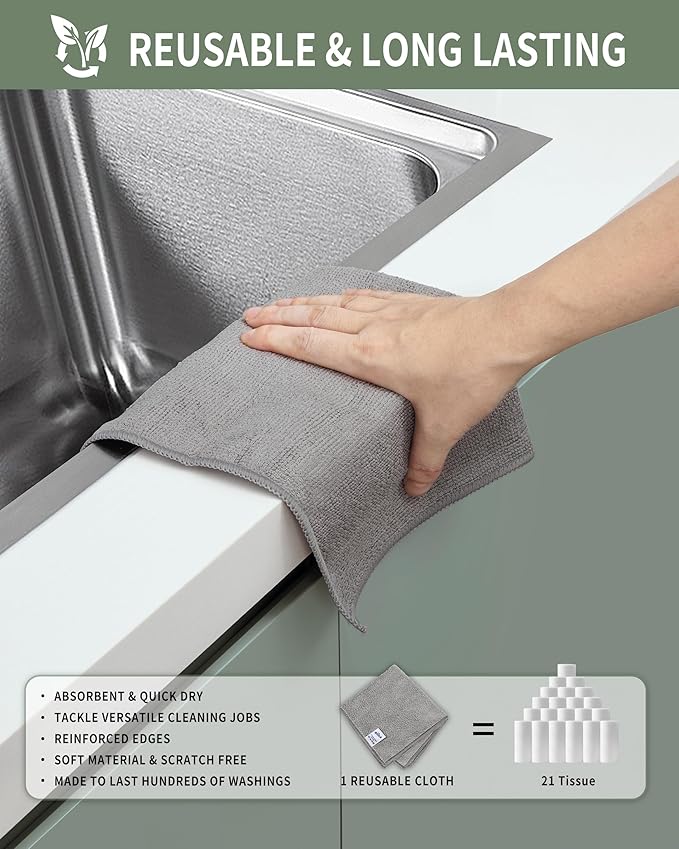 MR.SIGA Microfiber Cleaning Cloth, All-Purpose Microfiber Towels, Streak Free Cleaning Rags, Pack of 15, Gray, Size 30 x 30 cm(11.8 x 11.8 inch)