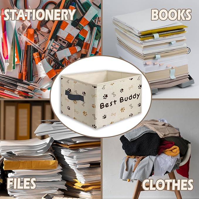 Best Buddy Dog Paw Foldable Storage Bins Box with Handles, Dog Lovers Owner Gifts, Pet Lover Gifts Collapsible Toys Books Clothes Organizer Basket for Bedroom Bathroom