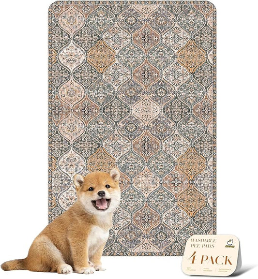 nunubaby 4PACK Washable Pee Pads for Dogs, Stylish, Non-Slip and Leak-Proof Pee Pads. Reusable Potty Pads for Dogs for Crates and Floors.(Brown/Multi, 24" x36")