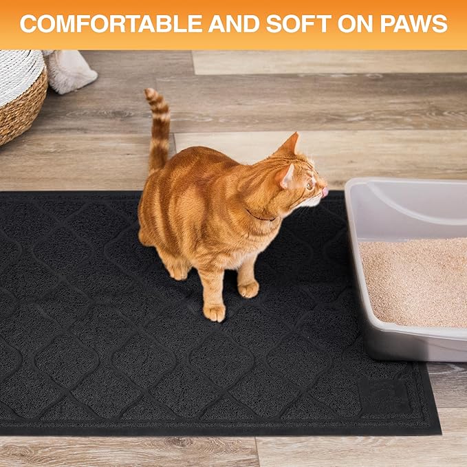 Neater Pets Neater Mat Cat Litter Rug, Thick & Durable Cat Mat for Litter Box, Trapper Pad Catches Mess to Protect Indoor Floors, Soft on Kitty Paws, Anti-Skid Grip Backing, Easy to Clean, Black