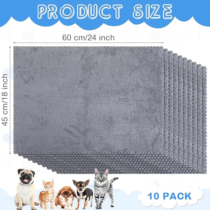 Vitalcozy 10 Pcs Guinea Pig Cage Liners Washable Rat Bedding for Guinea Pigs Controlling Absorbent Waterproof Pee Pads Blanket for Rabbits Hamster Small Animals Chinchilla(18 x 24 Inch,Gray)