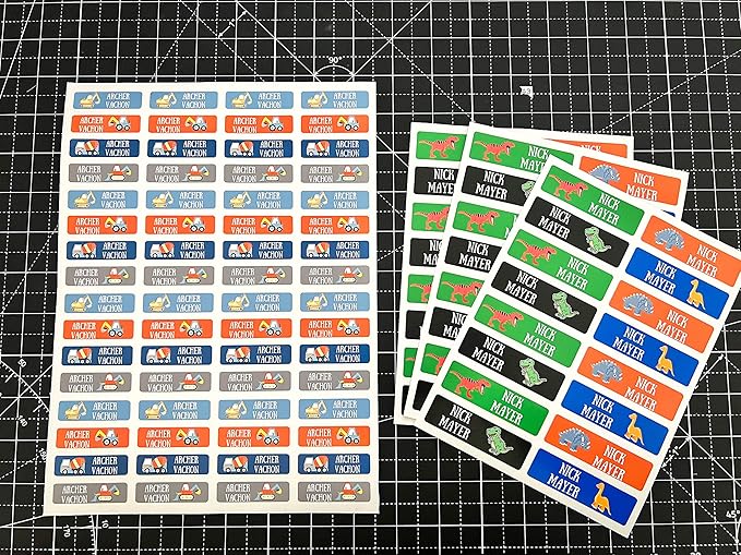128 Custom Waterproof Dishwasher Safe Kid Name Labels for Daycare, School Supply, Baby Bottles, Lunch Boxes and Cups, Travel. Cute Personalized Design Name Stickers (Pattern 9)