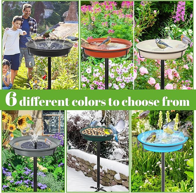 35.5In Freestanding Birdbaths Bowl Outdoor, Free Standing Garden Bird Bath Bird Feeder Bowl with Metal Stake, Detachable Decoration Spa Birdfeeder for Garden Patio Yard Lawn, 4 Spiky Feet (Blue)