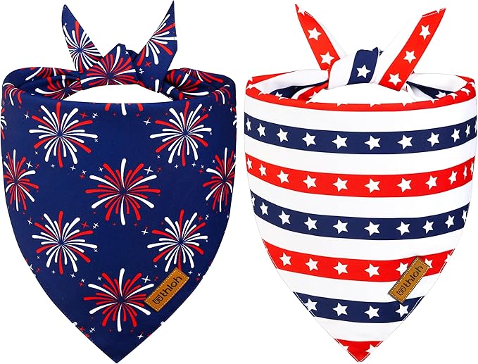 4th of July Dog Bandanas - 2 Pack Reversible USA Patriotic Bandana for Boy and Girl | Premium Durable Fabric | American Flag Pet Scarf for Small Medium Large and Extra Large Dogs (X-Large)