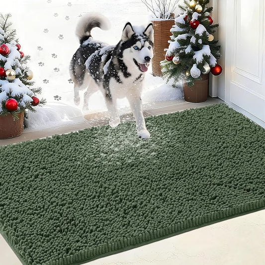IM HOME Chenille Absorbent Outdoor Doormat 36" x 24", Washable Muddy Door Mats for Dog Non Slip Indoor Doormat Dog Mat for Muddy Paw Front Inside Doormats for Entryway Olive