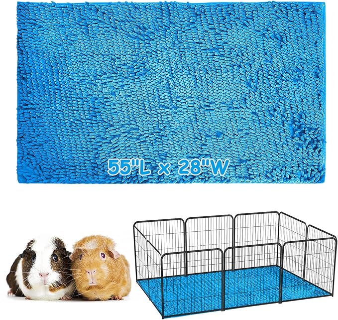 PINVNBY Guinea Pig Cage Liner Washable Fleece Pee Pads Reusable & Non-Slip Guinea Pig Bedding Rabbit Training Mat Small Animal Cage Accessories for Bunny Hamster Rat Ferret (Blue, 55" x 28")
