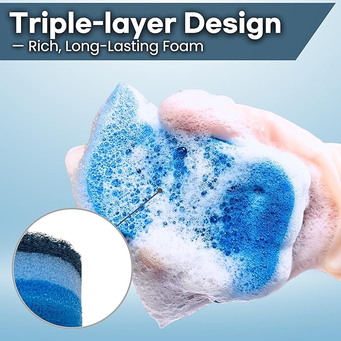 10 Pack Multipurpose Dual Sided Triple Layer Dish Sponges Kitchen | Boil Safe Scratch Free Odor Resistant Extra Durable | Flexible and Durable Design for Long Lasting Use (10, Whale)