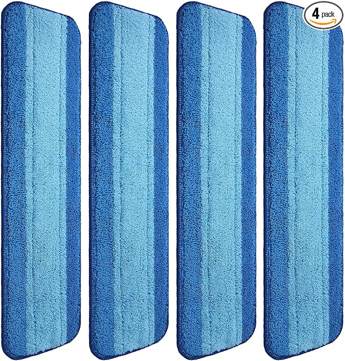 4 Pieces Microfiber Cleaning Pads Compatible with Bona Mop Reusable 18 Inch Replacement Cleaning Pads Washable Refills Replacement Heads for Floor Cleaning