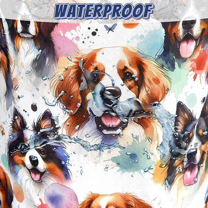 Watercolor Dogs Print Laundry Hamper Oxford Cloth Animals Paws Funny Dogs Laundry Basket With Handle Portable Clothes Storage Basket Foldable Laundry Bag 18.9"x16.5" For Laundry Room/Bedroom/Bathroom