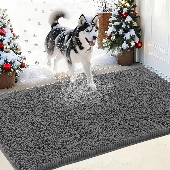 IM HOME Chenille Absorbent Outdoor Doormat 60" x 48", Washable Muddy Door Mats for Dog Non Slip Indoor Doormats Dog Mat for Muddy Paw Front Inside Doormats for Entryway Grey