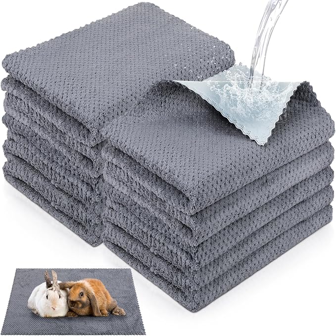 Vitalcozy 10 Pcs Guinea Pig Cage Liners Washable Rat Bedding for Guinea Pigs Controlling Absorbent Waterproof Pee Pads Blanket for Rabbits Hamster Small Animals Chinchilla(18 x 24 Inch,Gray)