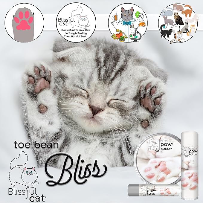 The Blissful Cat Paw Butter, Moisturizer for Dry Paw Pads, Softens and Protects a Rough Paw, Versatile, Lick-Safe Cat Paw Balm, 0.50 oz.