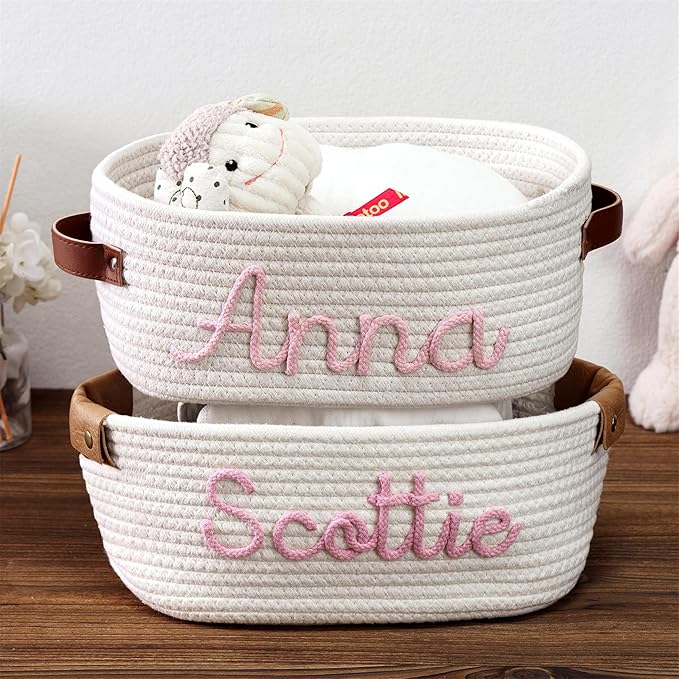 Personalized Baby Gift Basket, Custom Baby Shower Basket Gift, Customize Baby Name Basket Newborn Baby Gift Set Baby Diaper Caddy Nursery Storage (Style 1)