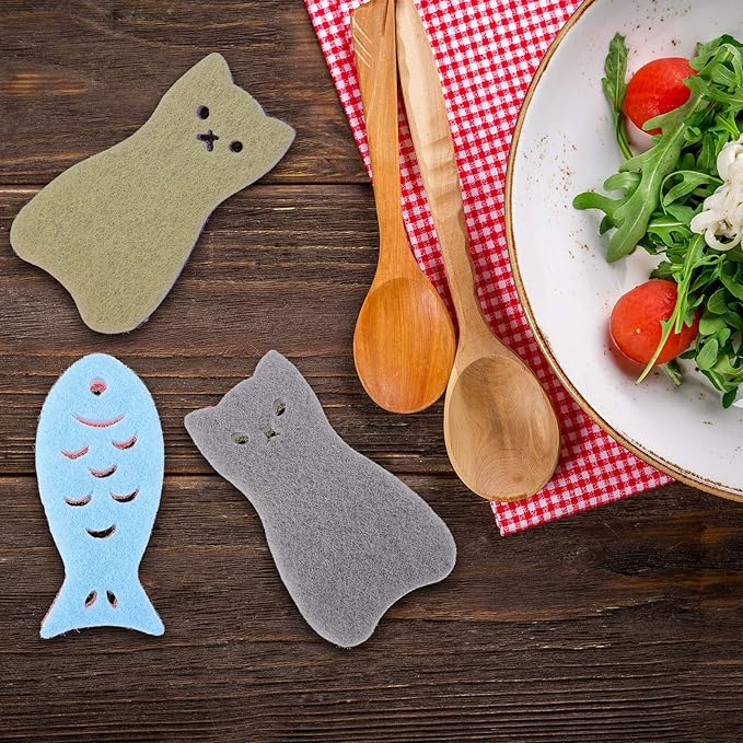 8 Pieces Kitchen Scrub Sponges Cat Fish Cleaning Sponge Dishwashing Scrubber Non-Scratch Multi-Use Sponges for Dishes Pots Pans Sinks