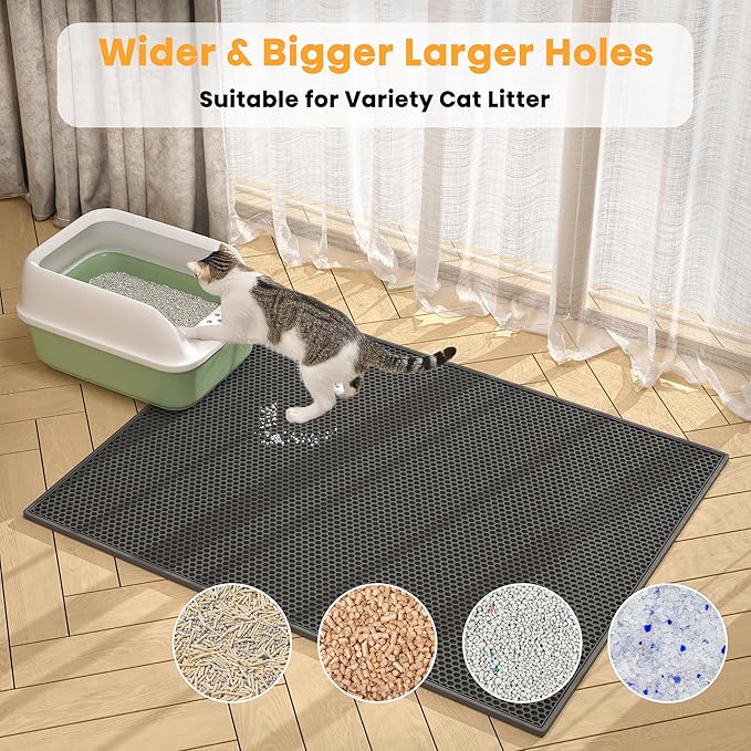 Pieviev 2 Packs Cat Litter Mat Double Layer Waterproof Urine Proof Trapping Mat (30''X24'', Black)
