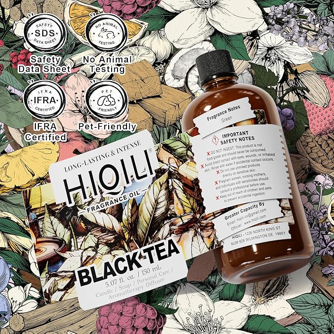 HIQILI Black Tea Fragrance Oil for Diffuser & Car Air Freshener, Long-Lasting Hotel Scent, Candle & Soap Making Supplies - 5.07 Fl Oz