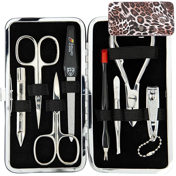3 Swords Germany - brand quality 7 piece manicure pedicure grooming kit set for professional finger & toe nail care scissors clipper fashion leather case in gift box, Made by 3 Swords Germany (6318)