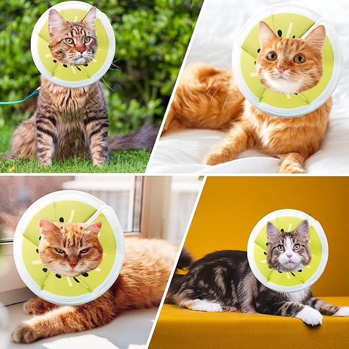 Soft Adjustable Cat Cone Collar, Comfortable Cat Recovery Collar Suitable for Various Types of Cats,Elizabethan Neck Protective Collar for Cats After Surgery (Gold Kiwi, Medium)
