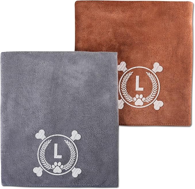 InnoBeta Dog Towels Gifts for Drying Dogs, Pack of 2, Monogrammed Dog Towels, 40 Inch X 23.6 Inch, Perfect Dog Shower & Bath Supplies for Large, Medium or Small Dogs - Initial L