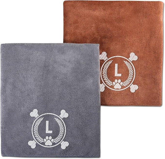 InnoBeta Dog Towels Gifts for Drying Dogs, Pack of 2, Monogrammed Dog Towels, 40 Inch X 23.6 Inch, Perfect Dog Shower & Bath Supplies for Large, Medium or Small Dogs - Initial L